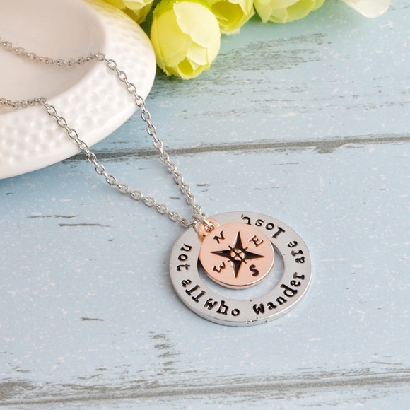 “Not All Who Wander Are Lost" Compass Necklace - Picture 3 of 4
